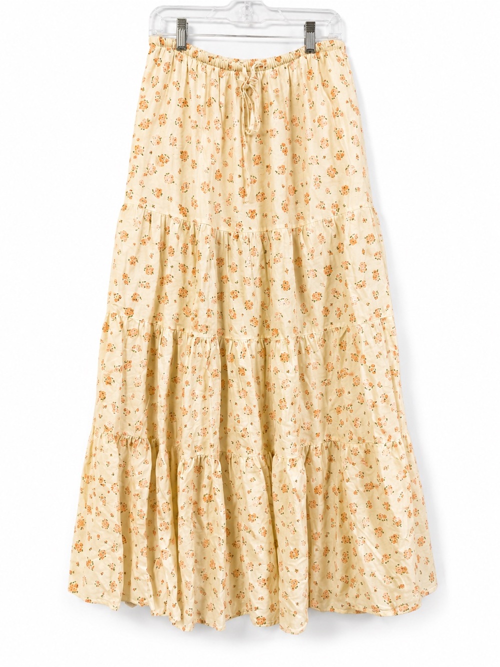 Soft Linen Blend Yellow Floral Tiered Maxi Skirt 6